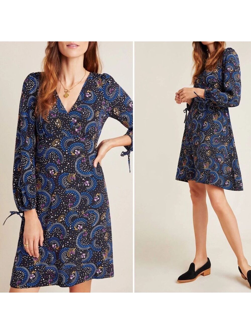 Maeve by Anthropologie US 4 UK 8 $158 Black Celestial Whimsygoth Wrap Dress